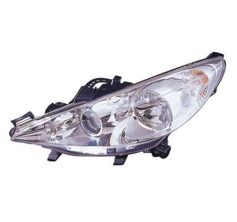 Phare Optique avant gauche pour PEUGEOT 207 CC phase 1, 2007-2009, H7+H7+H1, chromé, Neuf.